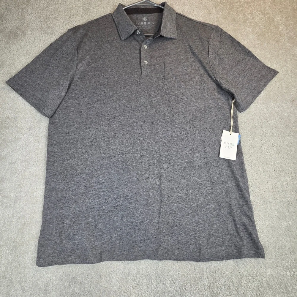 Free Fly Bamboo Heritage Polo Shirt Men's XL Heather Flint Gray UPF 50+ New